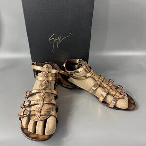 Giuseppe Zanotti Leather Gladiator Sandals in Rose Gold, Size 38.5